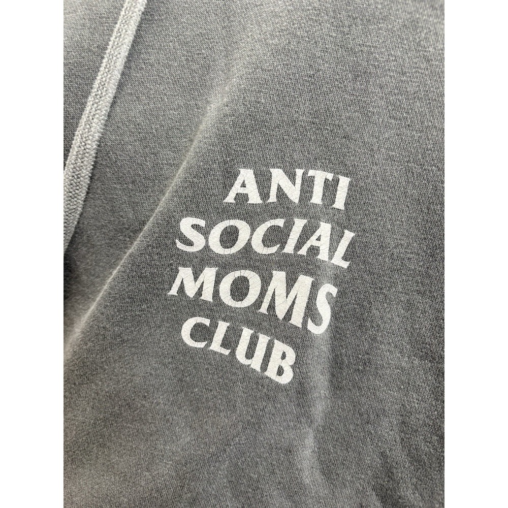 Anti Social Moms Club Grey Hoodie Womens Size Medium Oversized Cropped Grunge - Picture 2 of 10